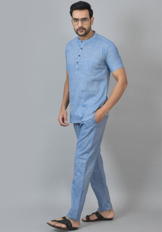 Men Cotton Solid Co-ord Set Denim-25730