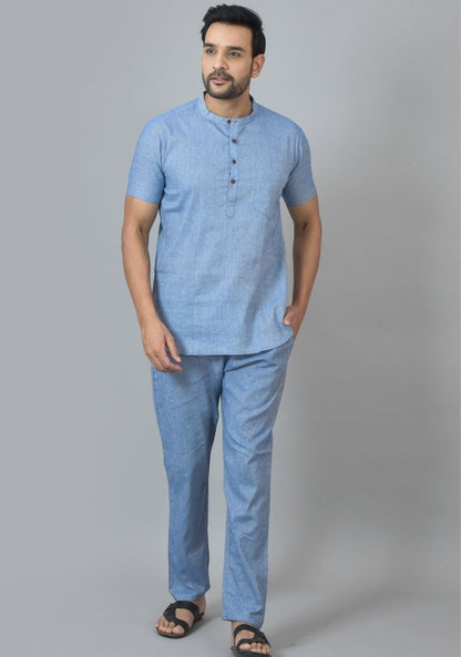 Men Cotton Solid Co-ord Set Denim-25730