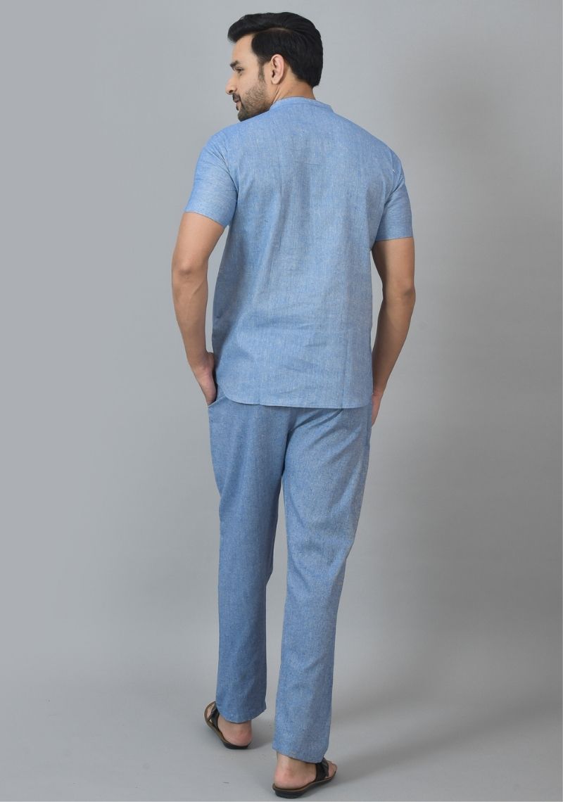 Men Cotton Solid Co-ord Set Denim-25730