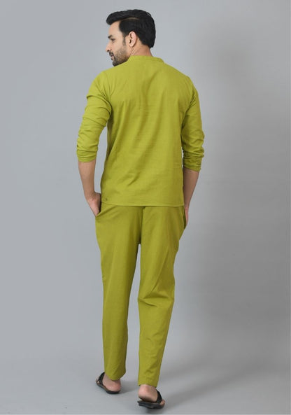 Men Cotton Solid Co-ord Set Olive Green-25731