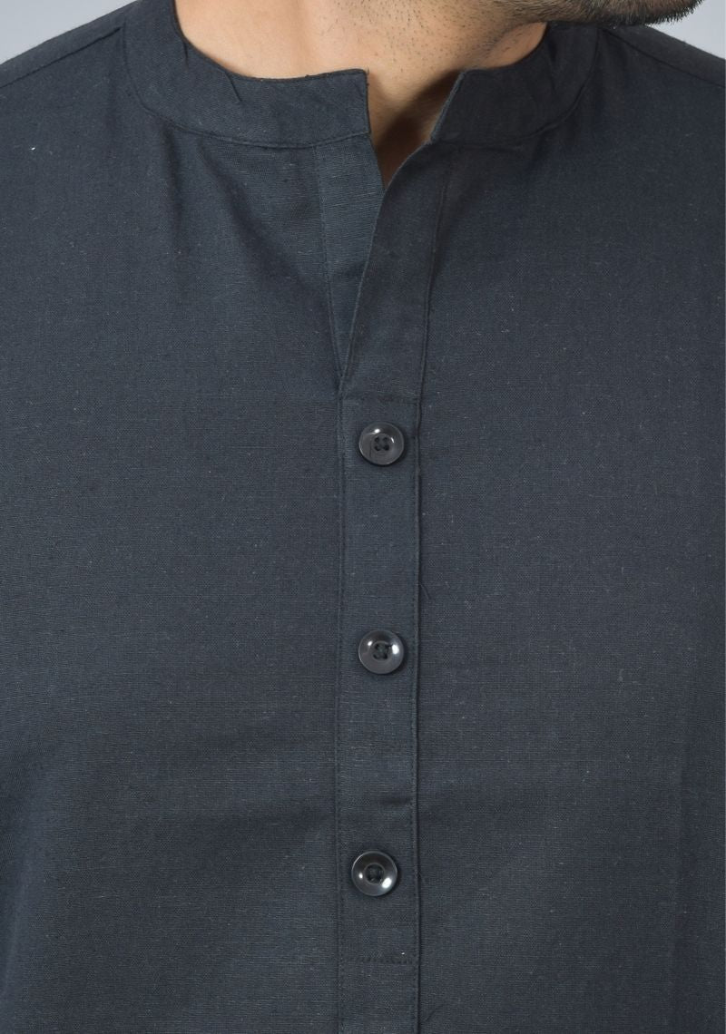 Men Cotton Solid Co-ord Set Black-25732