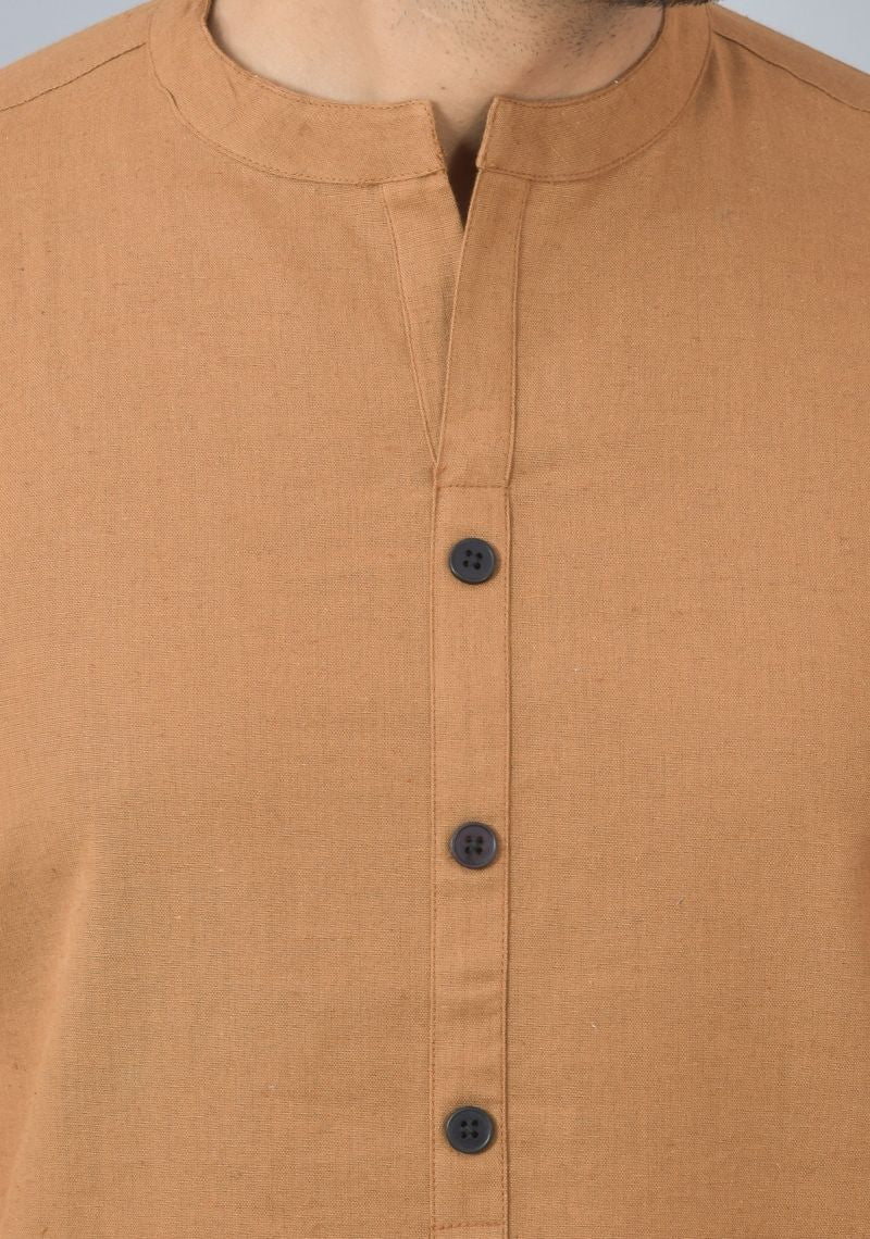 Men Cotton Solid Co-ord Set Brown-25733