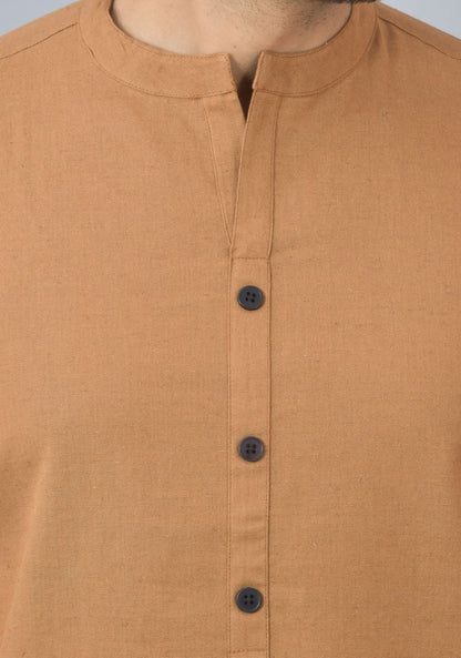 Men Cotton Solid Co-ord Set Brown-25733