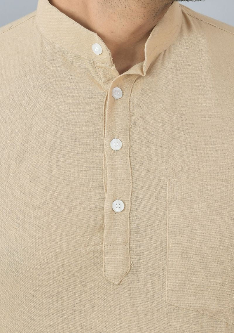 Men Cotton Solid Co-ord Set Beige-25734