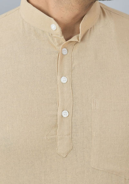 Men Cotton Solid Co-ord Set Beige-25734