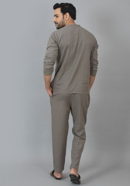 Men Cotton Solid Co-ord Set Gray-25736