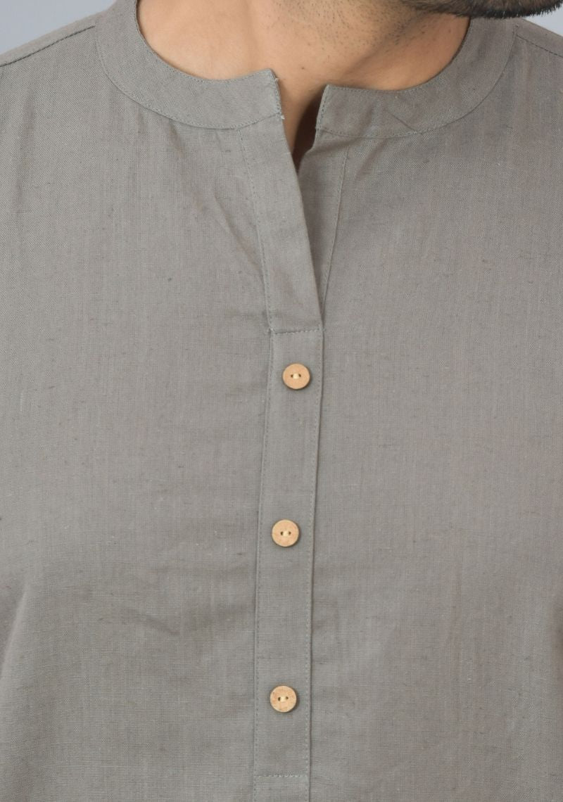 Men Cotton Solid Co-ord Set Gray-25736