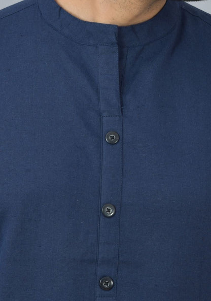 Men Cotton Solid Co-ord Set Navy Blue-25737