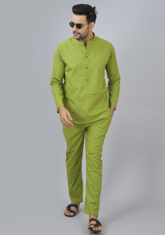 Men Cotton Solid Co-ord Set Olive Green-46664