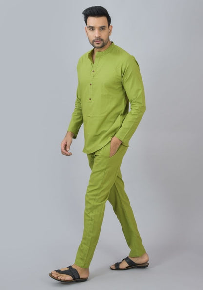 Men Cotton Solid Co-ord Set Olive Green-46664