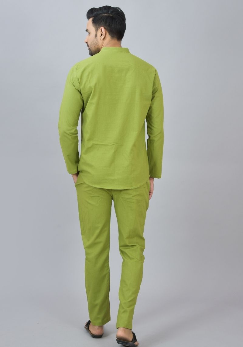 Men Cotton Solid Co-ord Set Olive Green-46664