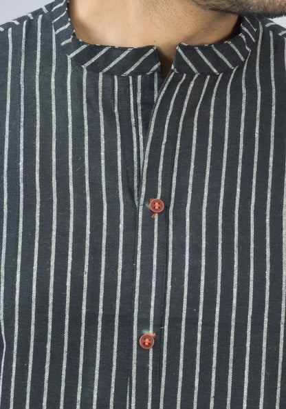 Men Cotton Stripe Co-ord Set Black White-46672