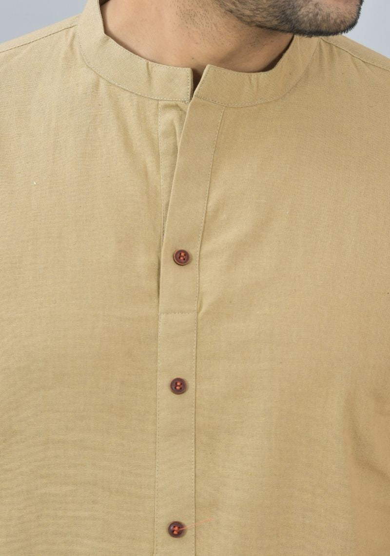 Men Cotton Solid Co-ord Set Beige-46673