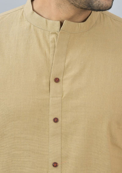 Men Cotton Solid Co-ord Set Beige-46673