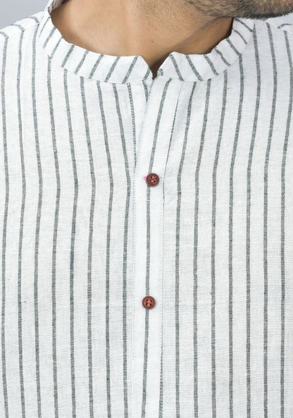 Men Cotton Stripe Co-ord Set White Black-46674