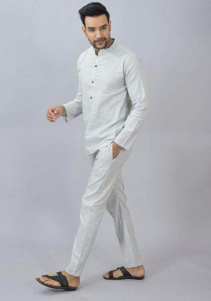 Men Cotton Solid Co-ord Set Light Gray-46676