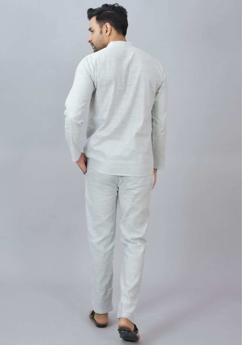 Men Cotton Solid Co-ord Set Light Gray-46676
