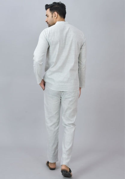 Men Cotton Solid Co-ord Set Light Gray-46676