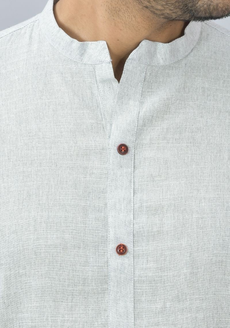 Men Cotton Solid Co-ord Set Light Gray-46676