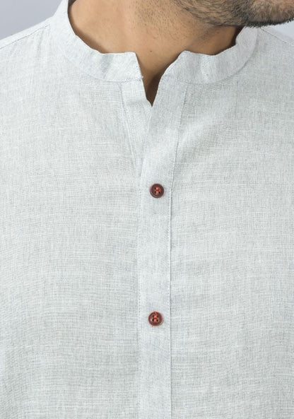 Men Cotton Solid Co-ord Set Light Gray-46676