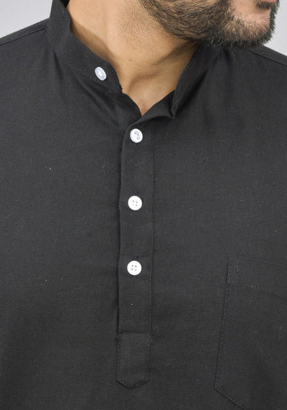 Men Cotton Solid Co-ord Set Black-46994