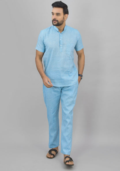 Men Cotton Solid Co-ord Set Sky Blue-46995