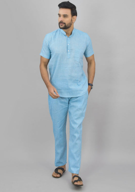 Men Cotton Solid Co-ord Set Sky Blue-46995