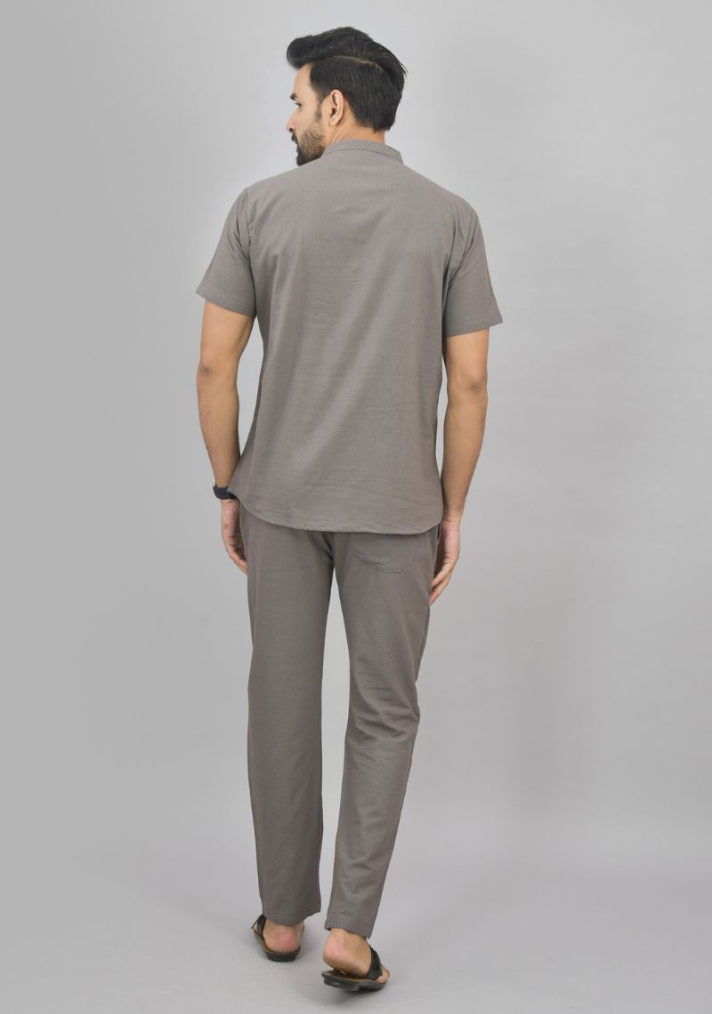 Men Cotton Solid Co-ord Set Gray-46996