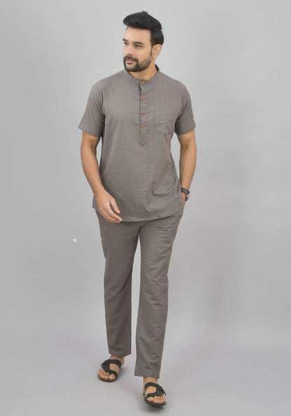 Men Cotton Solid Co-ord Set Gray-46996