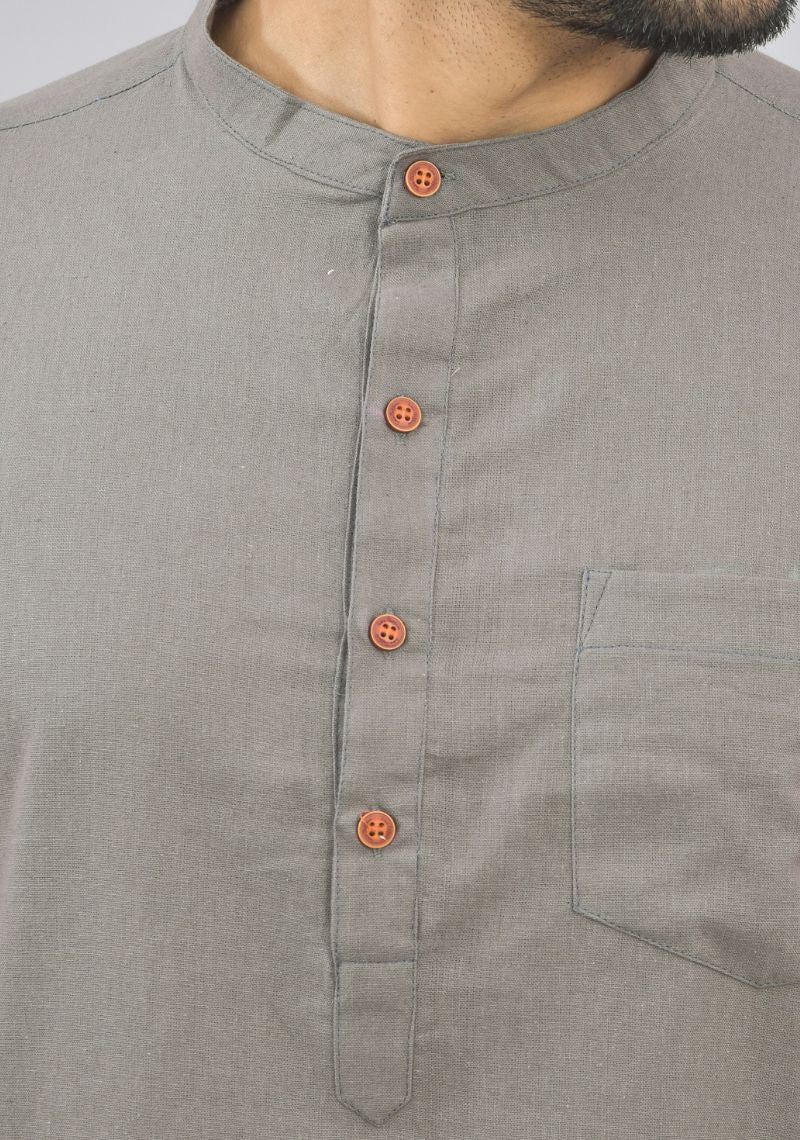 Men Cotton Solid Co-ord Set Gray-46996