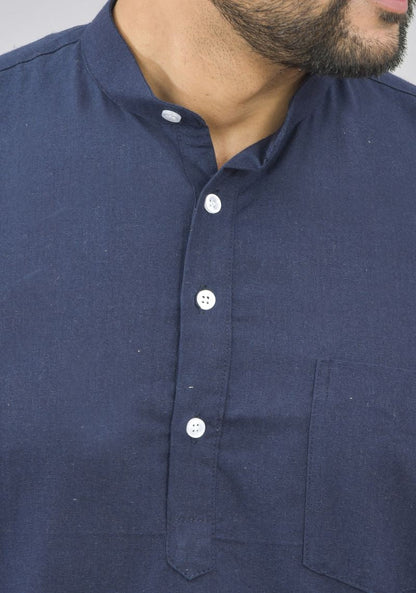 Men Cotton Solid Co-ord Set Navy Blue-46999