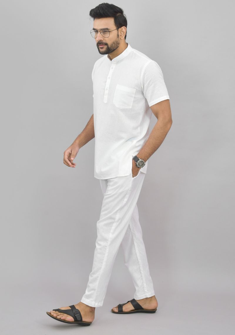 Men Cotton Solid Co-ord Set White-47000