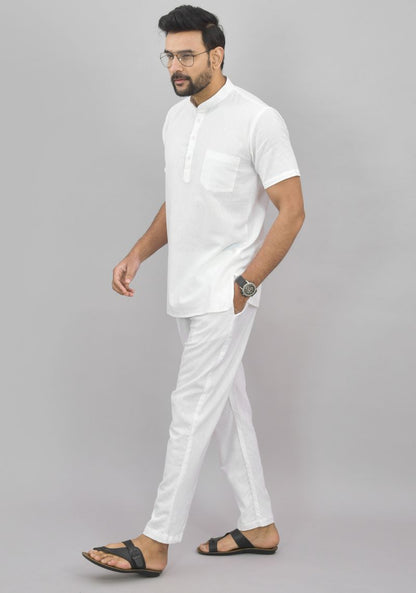 Men Cotton Solid Co-ord Set White-47000