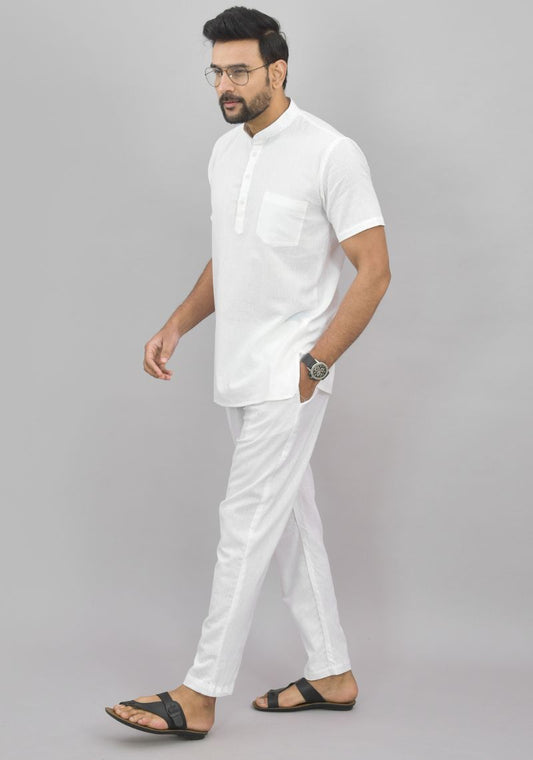Men Cotton Solid Co-ord Set White-47000