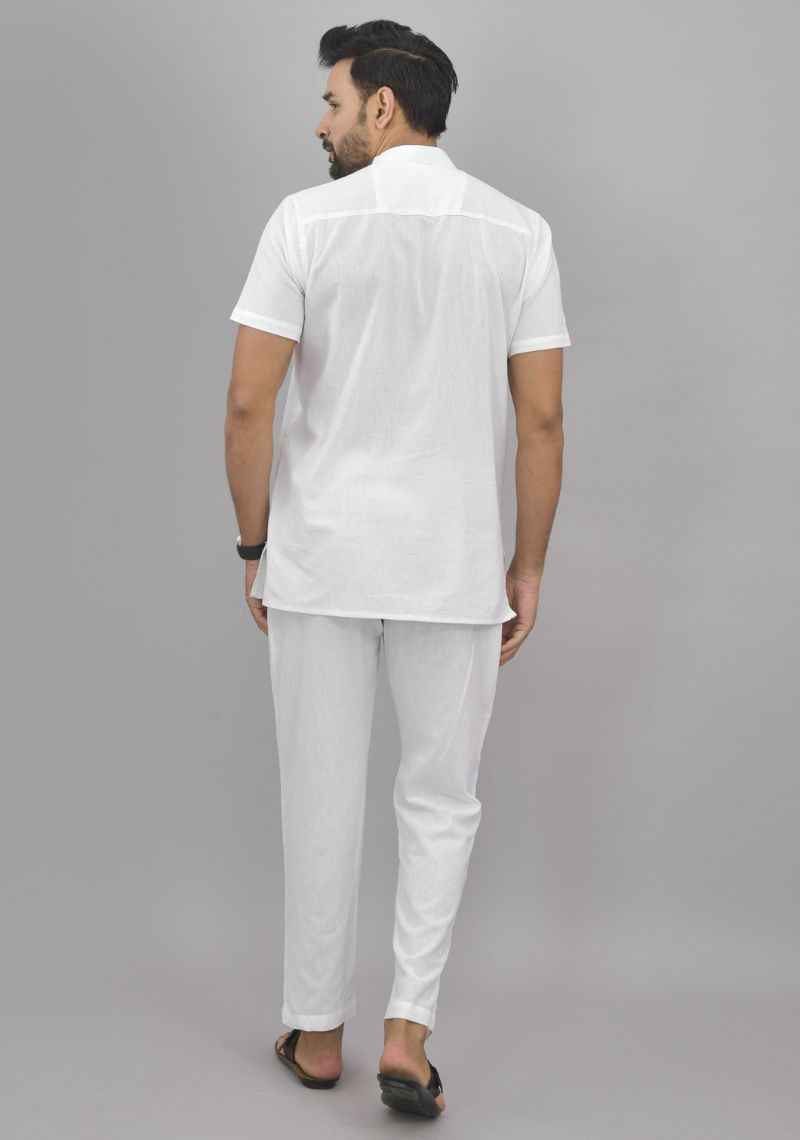 Men Cotton Solid Co-ord Set White-47000