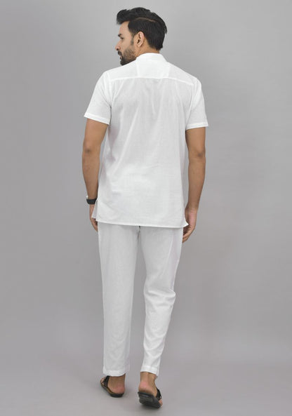Men Cotton Solid Co-ord Set White-47000