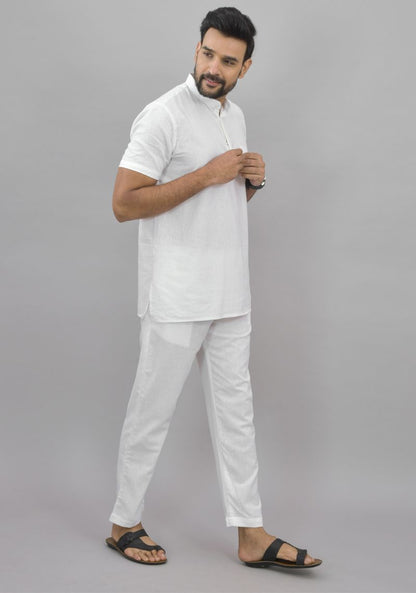 Men Cotton Solid Co-ord Set White-47000