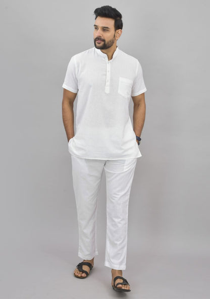 Men Cotton Solid Co-ord Set White-47000