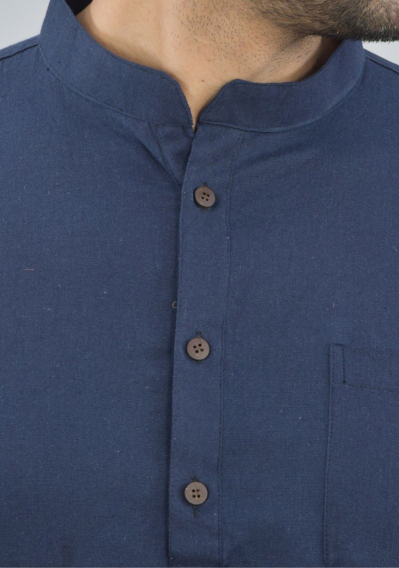 Men Cotton Solid Co-ord Set Navy Blue-47042