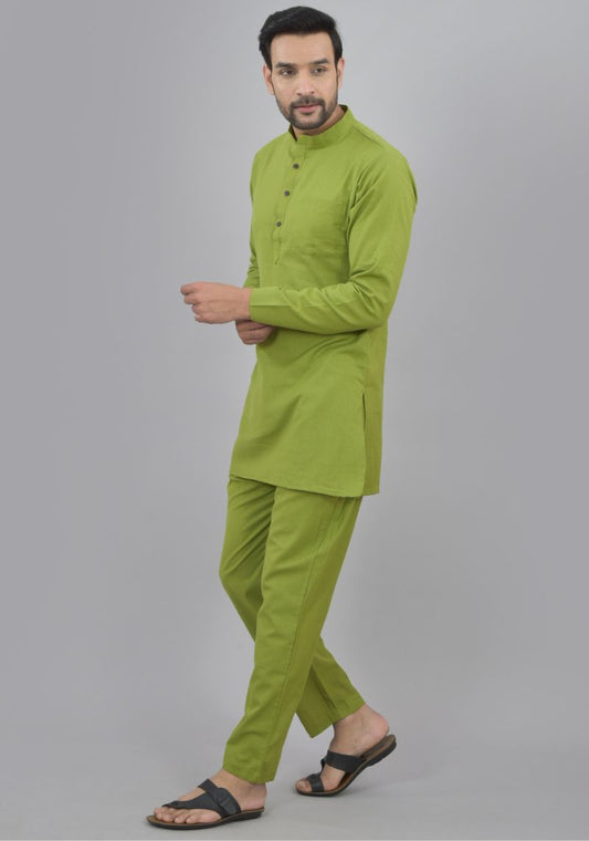 Men Cotton Solid Co-ord Set Olive Green-47044