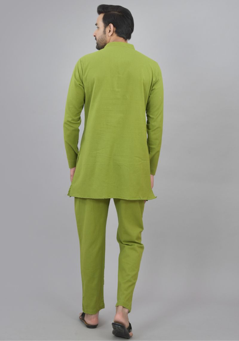 Men Cotton Solid Co-ord Set Olive Green-47044