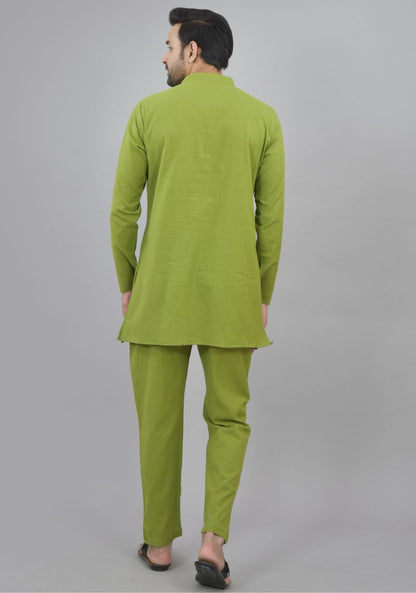 Men Cotton Solid Co-ord Set Olive Green-47044