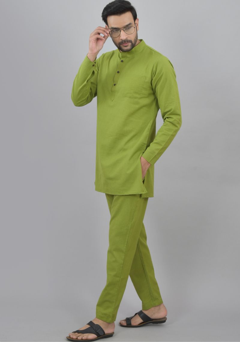 Men Cotton Solid Co-ord Set Olive Green-47044