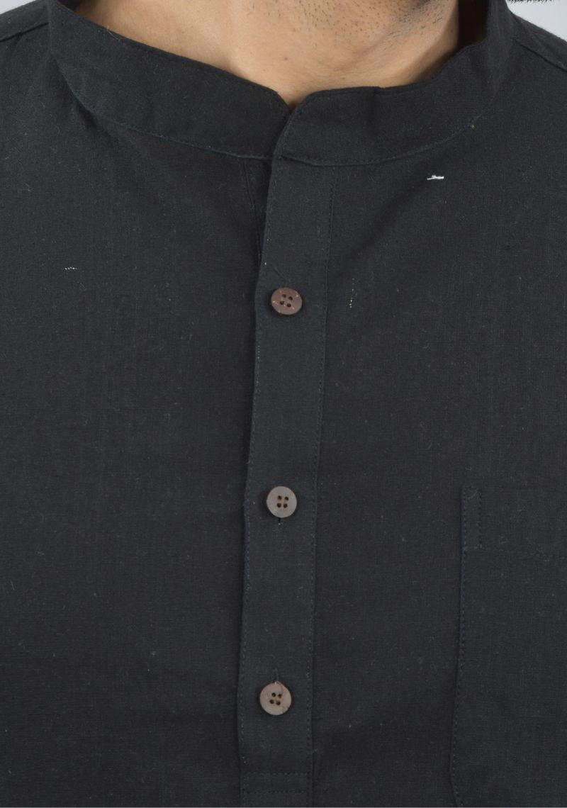 Men Cotton Solid Co-ord Set Black-47045