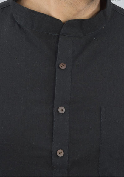 Men Cotton Solid Co-ord Set Black-47045