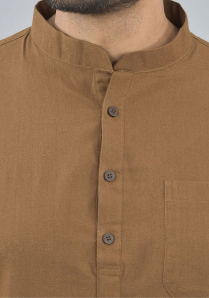 Men Cotton Solid Co-ord Set Brown-47046