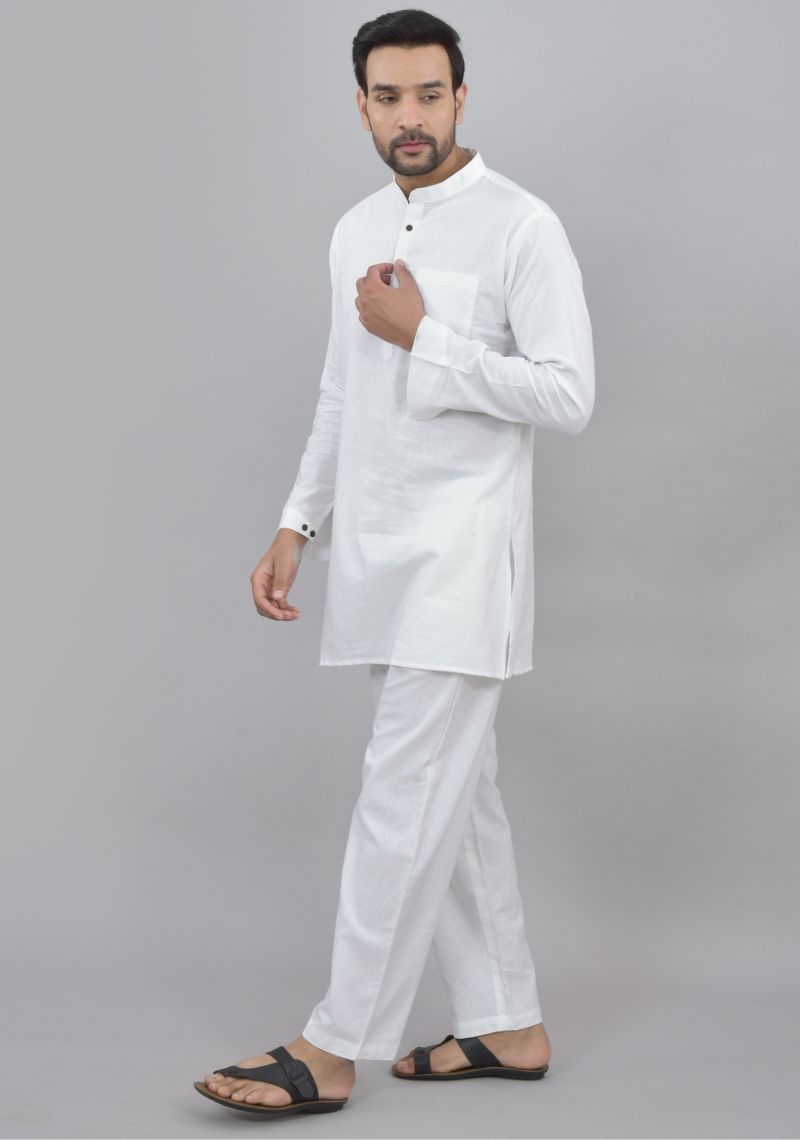 Men Cotton Solid Co-ord Set White-47047