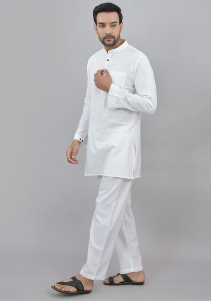 Men Cotton Solid Co-ord Set White-47047