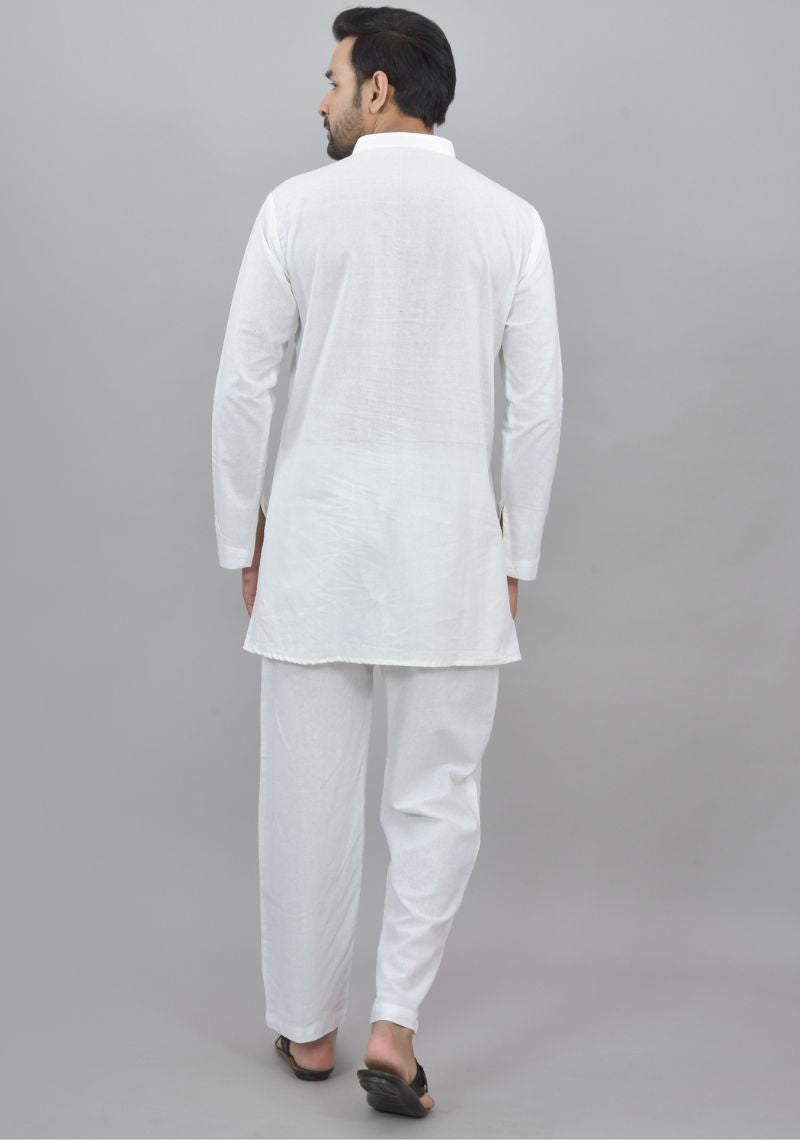 Men Cotton Solid Co-ord Set White-47047