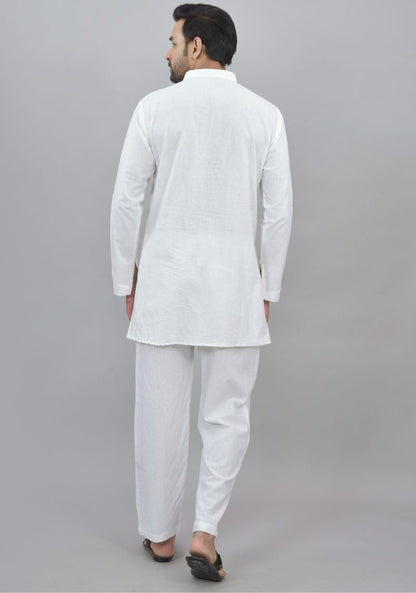Men Cotton Solid Co-ord Set White-47047